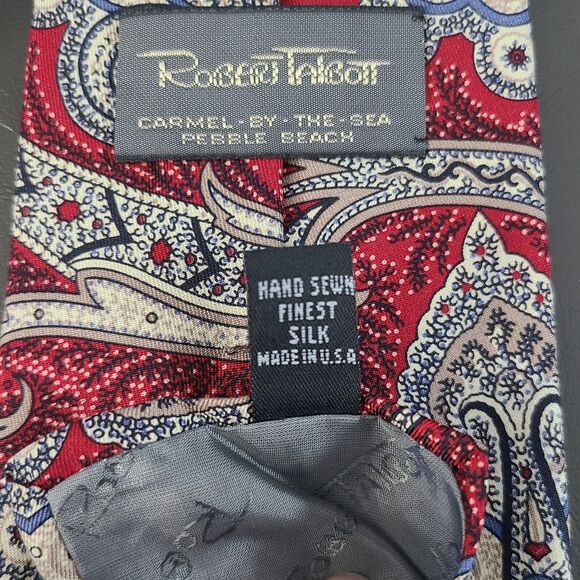 Robert Talbott Carmel by the Sea Pebble Beach Tie Silk Red Blue Paisley 59" - Picture 4 of 4
